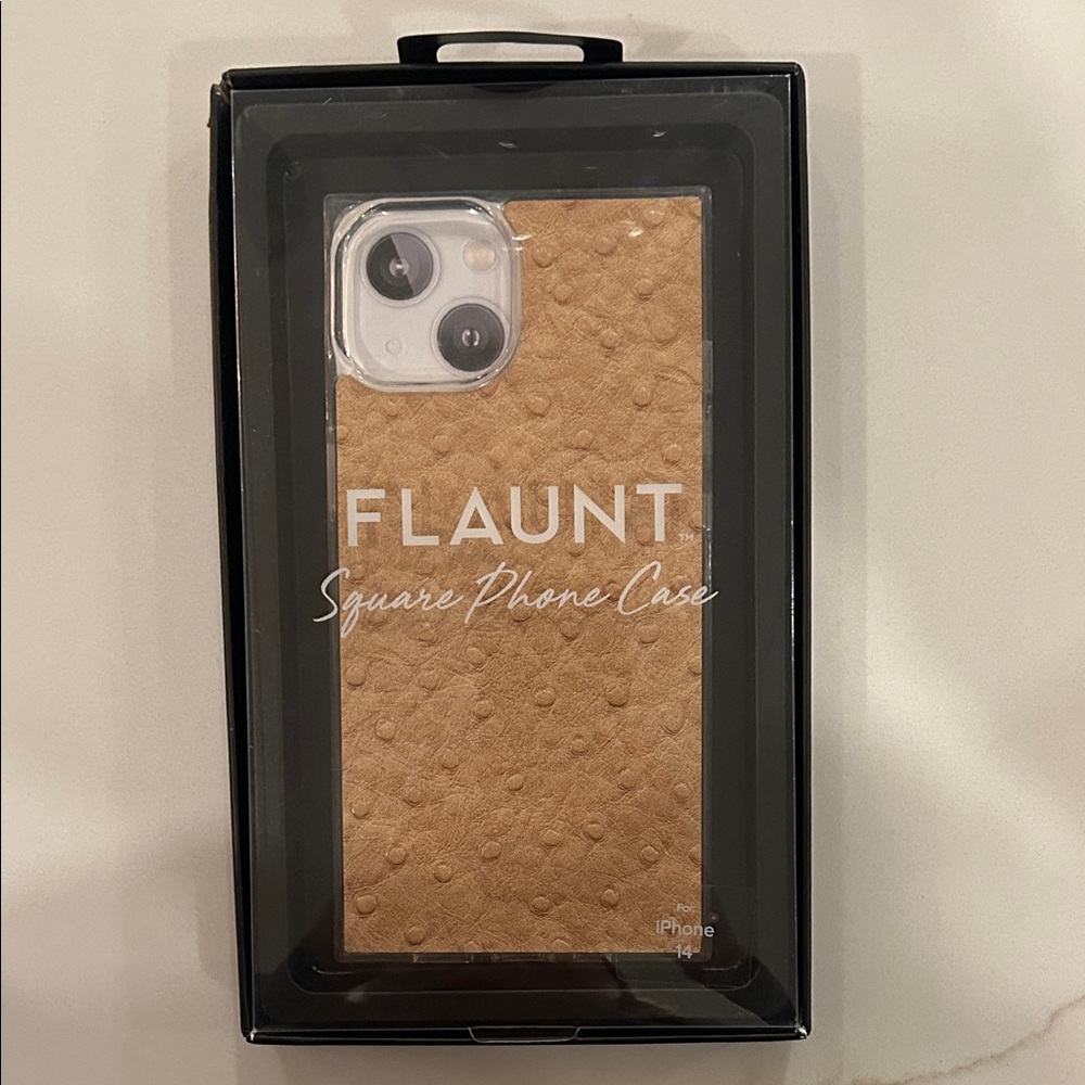 Tan Ostrich faux leather Square Phone Case for iPhone 14- new in box!